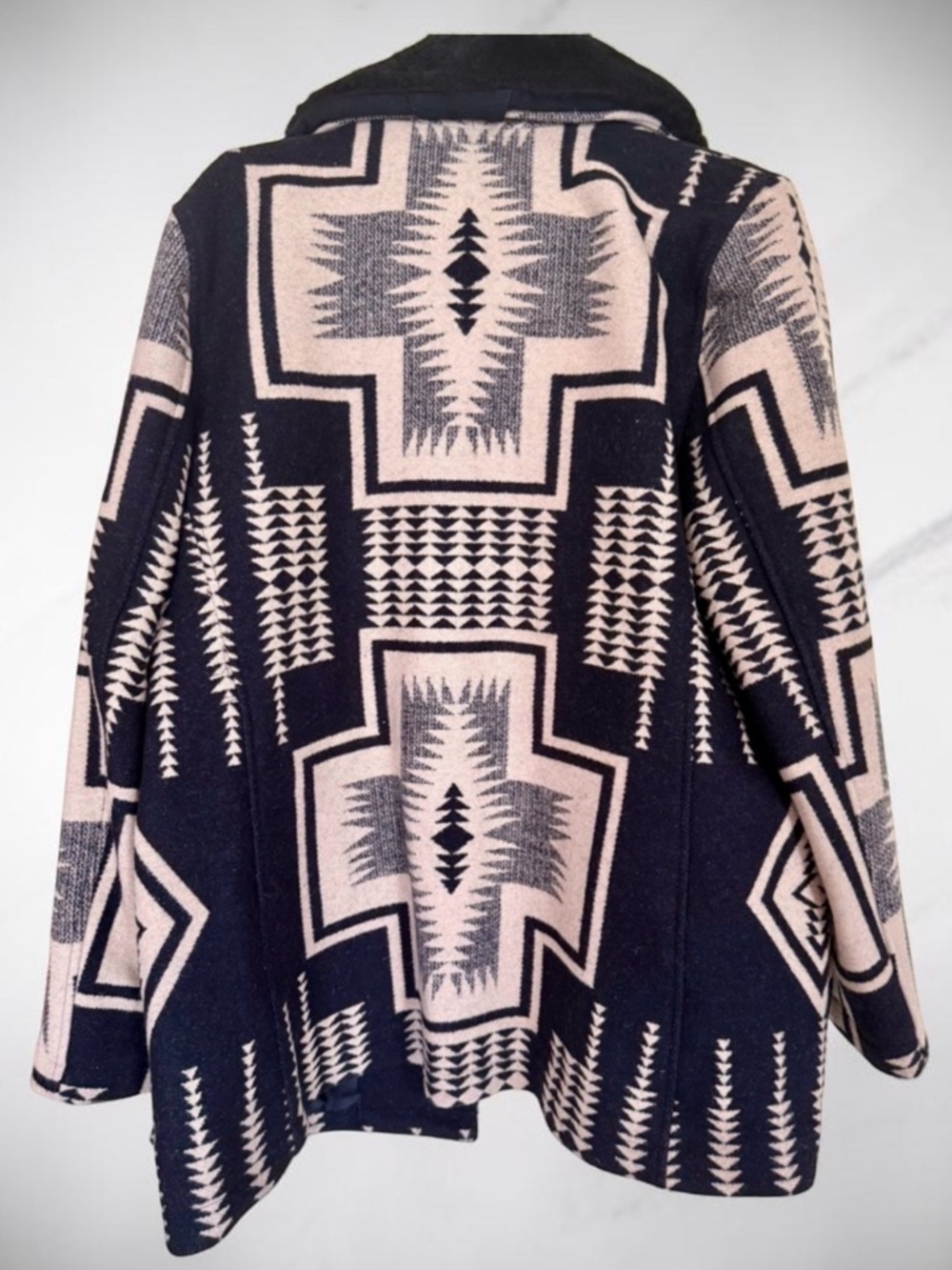 Pendleton Harding Shearling Collar Wool Coat – Women’s XXL – Black/Cream Pattern - Picture 2 of 12
